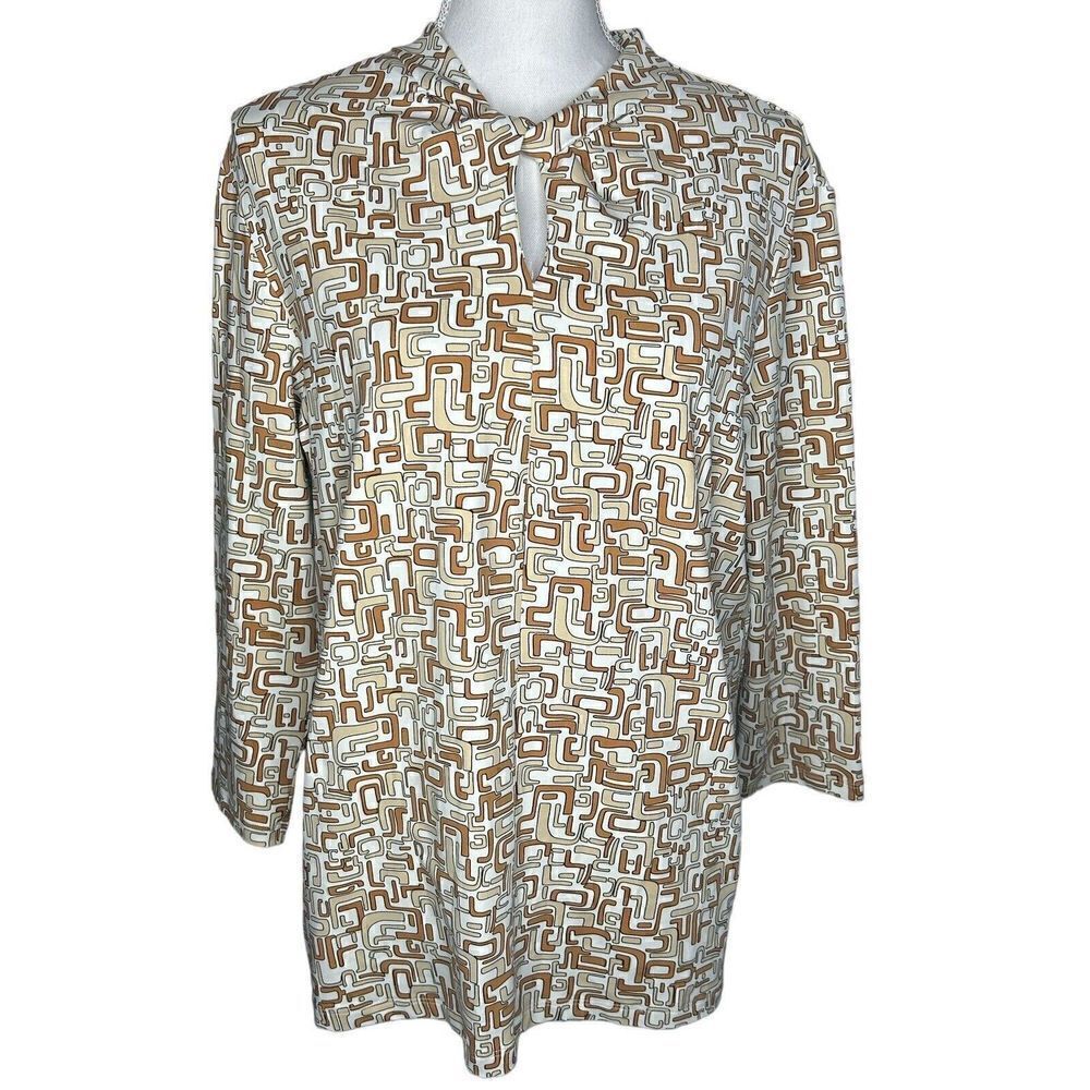 J. McLaughlin Geometric Catalina Cloth Blouse Top Twisted Keyhole Collar Sz XL